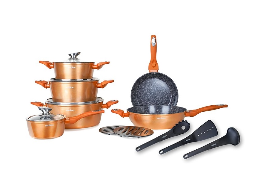 15dílná sada nádobí BestBerg zlatá komplet